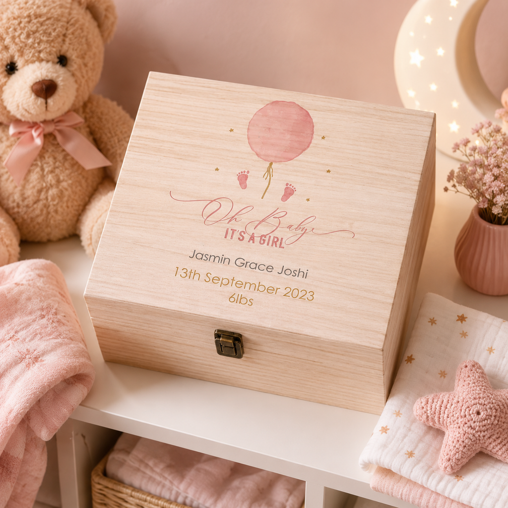 Personalised White Luxury Baby Girl Gift Box – Keepsake Present