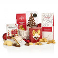Christmas Treats Basket Hamper with shortbread stars, pralines, a chocolate Christmas tree, cheddar stars and flapjack