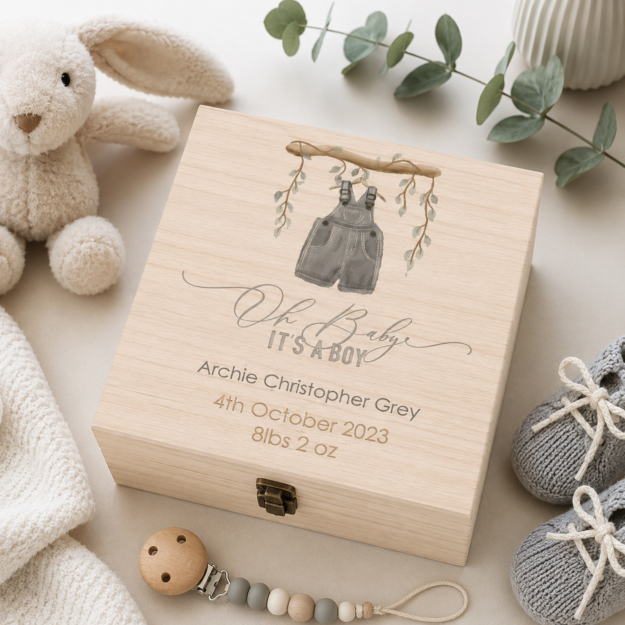 Personalised White Luxury BabyBoy  Gift Box – Newborn Keepsake