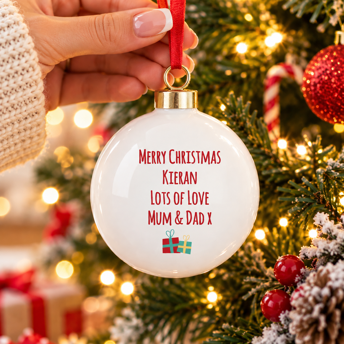 Personalised Santa and Presents Bauble