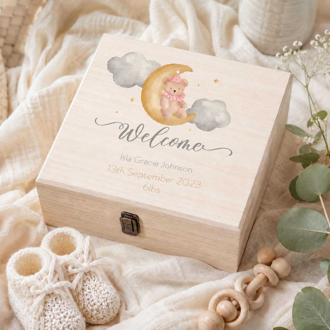 Personalised White Luxury Baby Gift Box – Newborn Keepsake