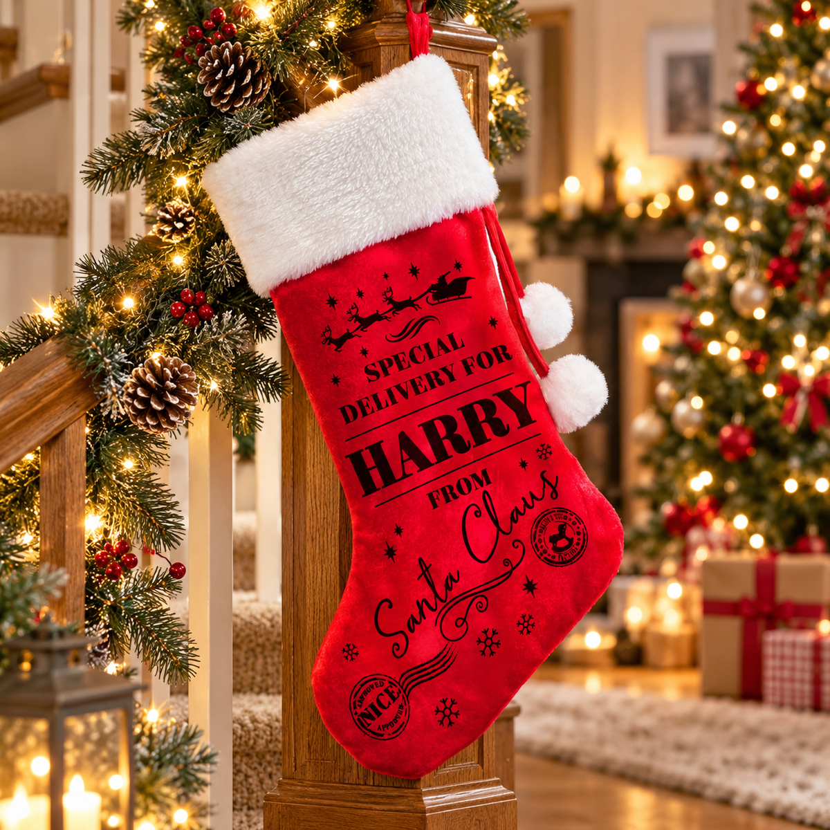 Personalised Special Delivery Red Christmas Stocking