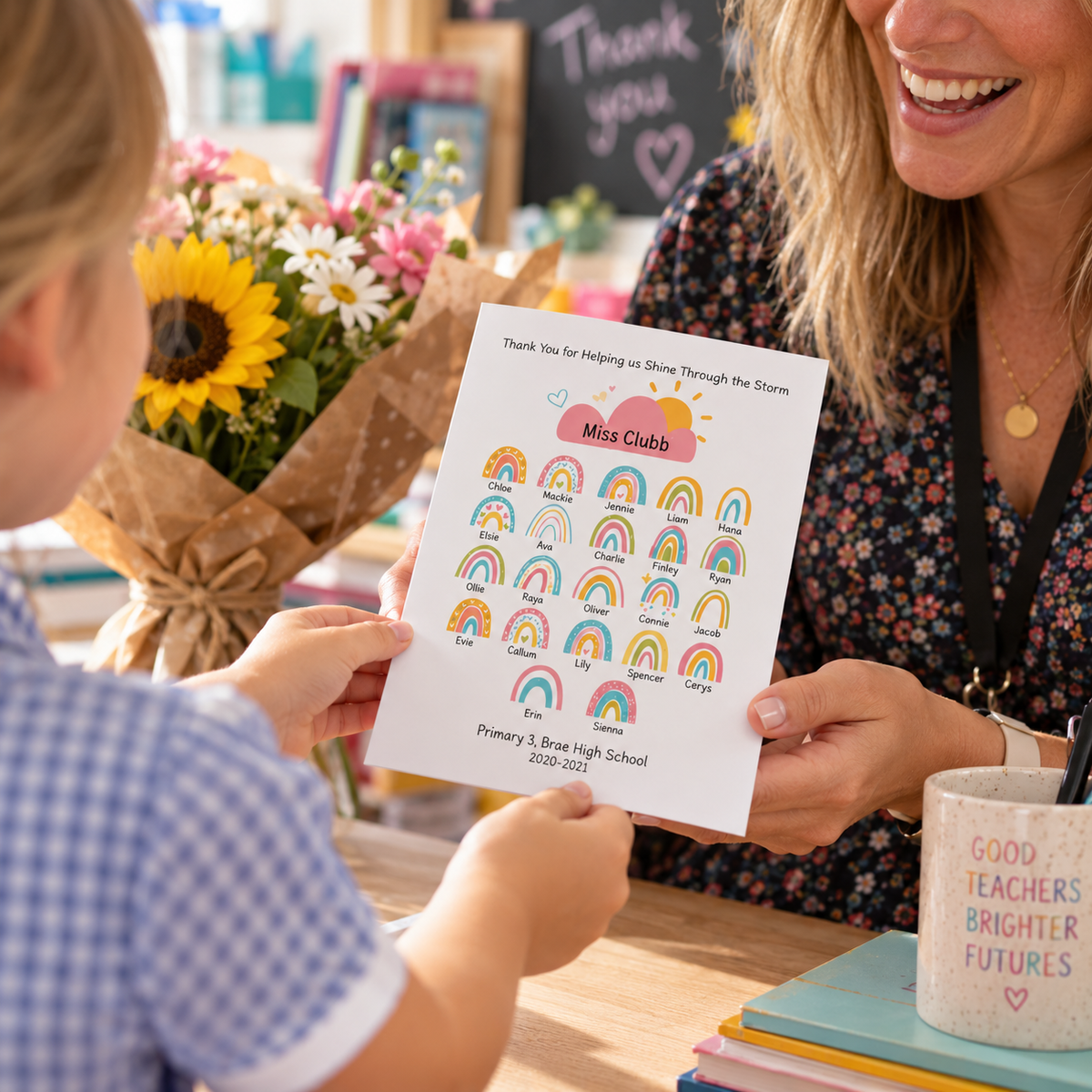 Personalised Rainbow Thank You Teacher Card