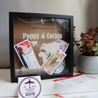 Black shadow box with acrylic front for storing tickets and souvenirs