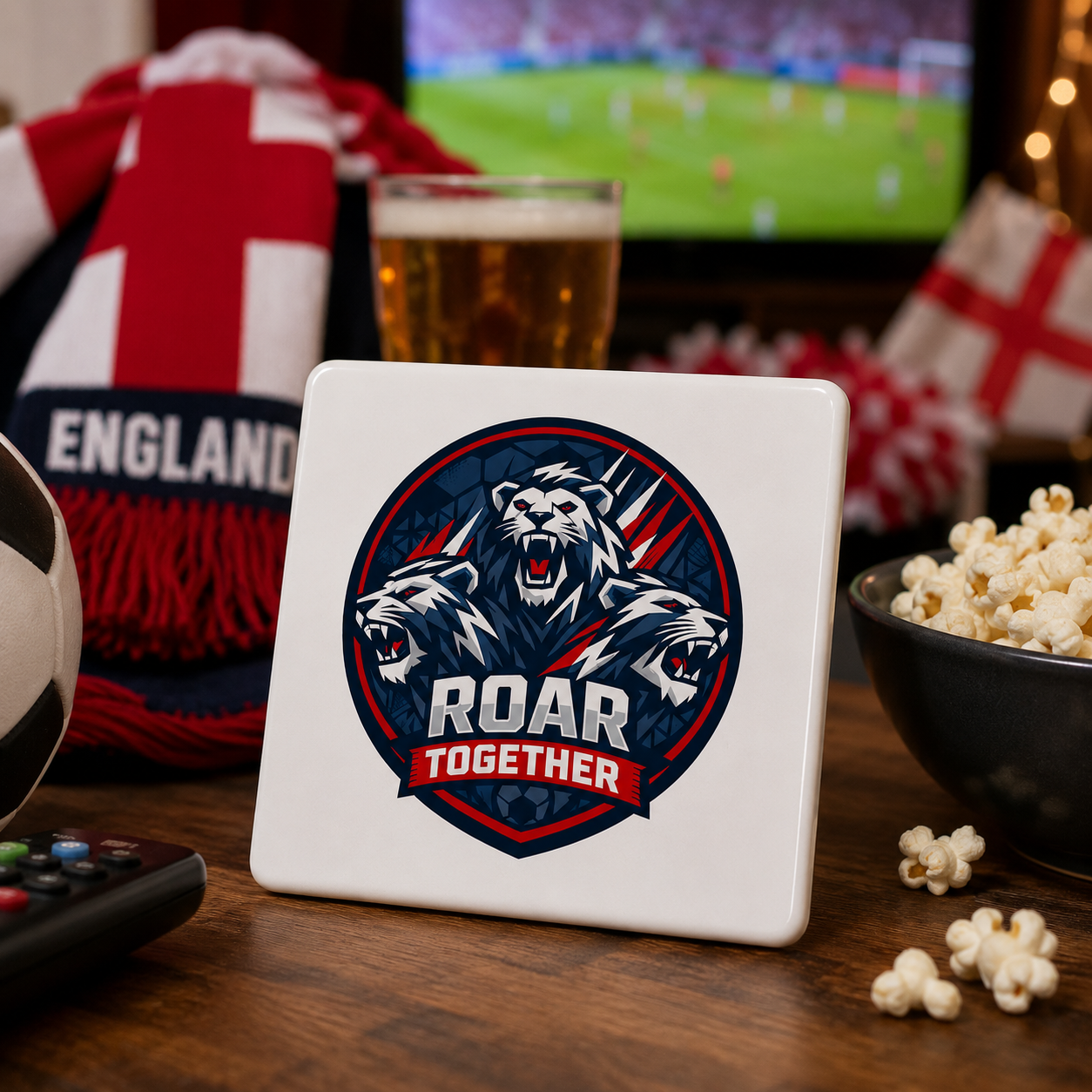 England Football Fan Ceramic Coaster | Roar Together Supporters Gift