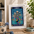 Dog mum tarot style print 'The Dog Mum' framed in a home setting