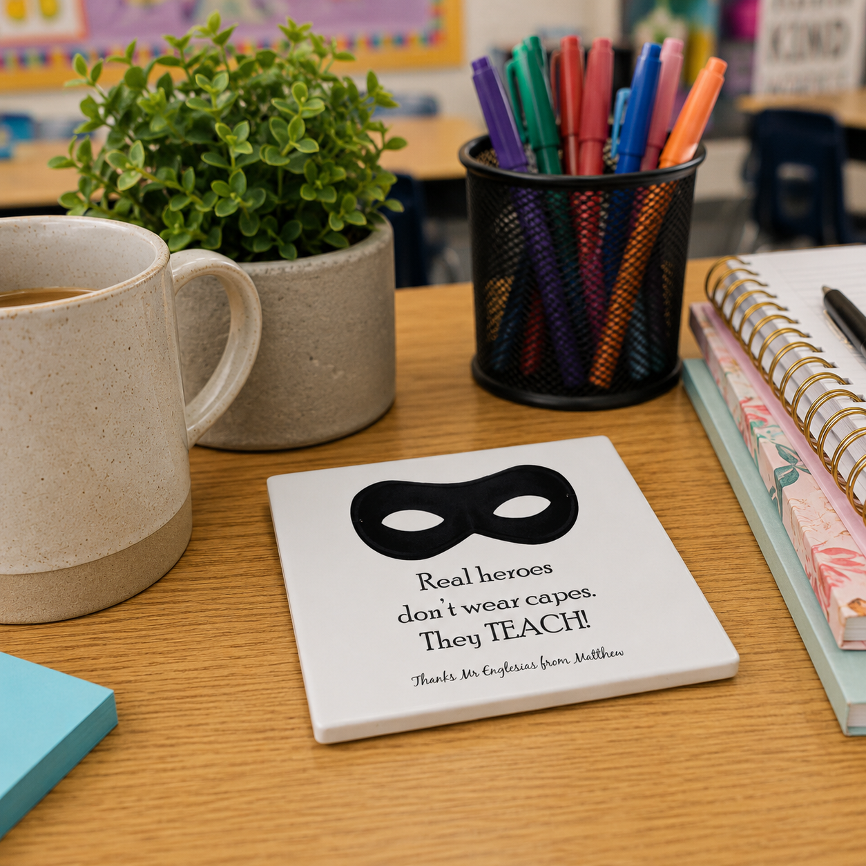 'Real Heroes' Personalised Teacher Coaster