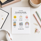 Personalised back to university card with playful illustrations and a warm message