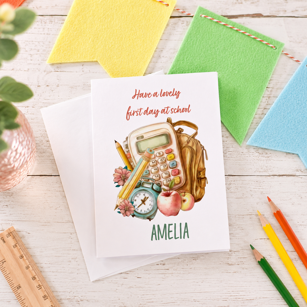 Personalised back to school card with backpack illustration