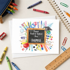 Personalised back to school chalkboard card with stationery design