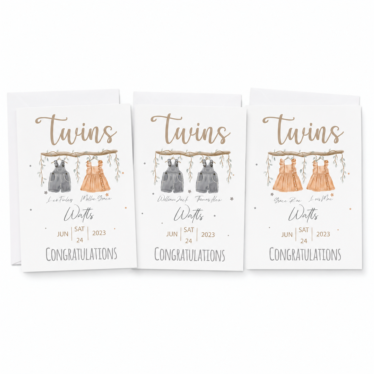 Personalised Twins New Baby Card