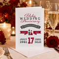 Personalised Ruby Wedding Anniversary card with names, date and place in red and grey