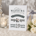 Personalised Silver Wedding Anniversary card with names, date and place in grey and silver