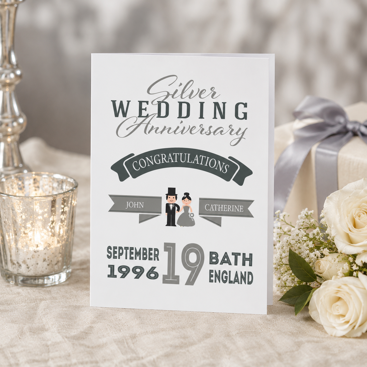 Personalised Silver Wedding Anniversary Card