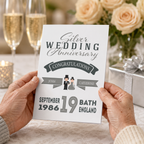 Personalised Silver Wedding Anniversary card with custom couple names and details