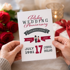 Personalised ruby anniversary card styled with red roses and champagne