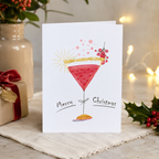 Merry Christmas cocktail card with a pink martini illustration