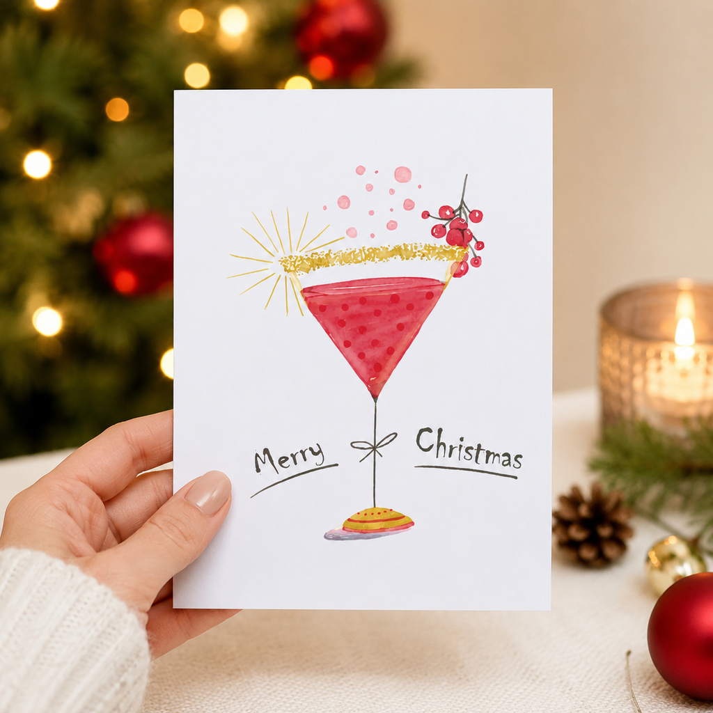 Cocktail Christmas card with festive sparkler design