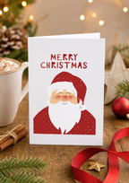 'Merry Christmas' card with a cheerful illustrated Santa in a red suit