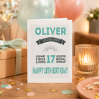 Personalised vintage birthday card reading 'Oliver Legend Since' with birth date and 'Happy 18th Birthday'
