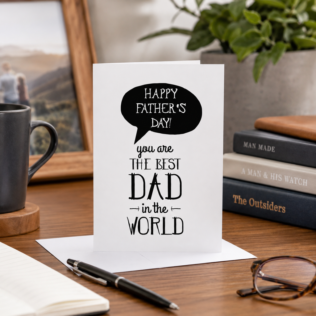 Father's Day card with speech bubble, 'Happy Father's Day! You are the best dad in the world'