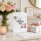 Elegant floral Mother's Day card with a flower wreath design