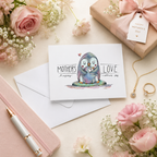 Cute hugging penguins Mother's Day card with a heart
