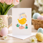 Happy Easter chick card with a bright spring design