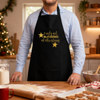 Festive 'I Only Get Blitzened at Christmas' gold star slogan apron in black