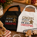 Black and white 'Gingers Are For Life Not Just For Christmas' aprons with gingerbread design