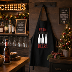 Black festive 'Reinbeers' apron with a funny beer bottle reindeer design