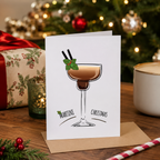 Christmas card with an espresso martini cocktail illustration, 'Martini Christmas'