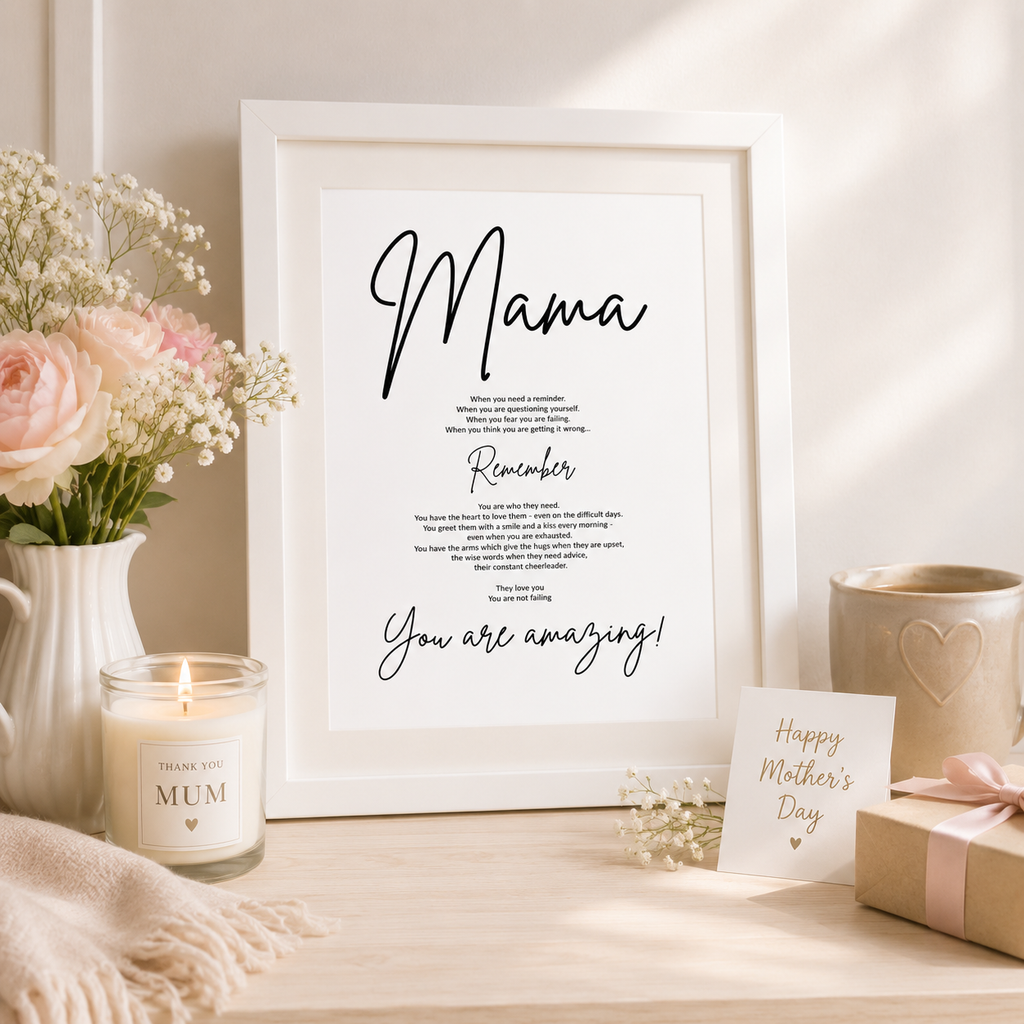 Mama poem print displayed at home as a thoughtful gift for mum