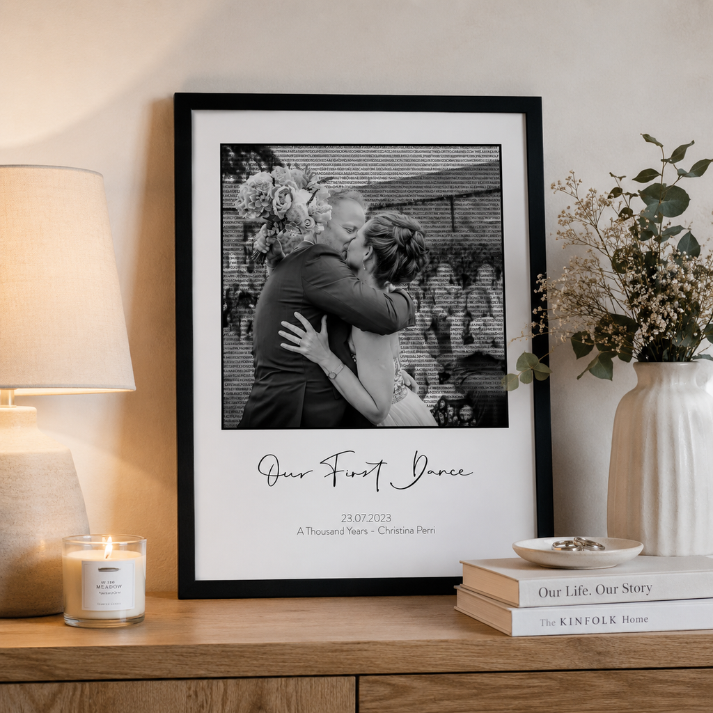 Personalised first anniversary wedding print with photo and first dance details