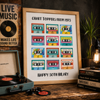 Personalised 50th birthday print with chart cassette design and a name