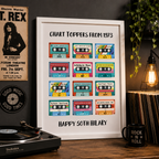 Personalised 50th birthday music print with retro cassette tapes, framed