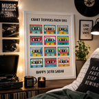 Personalised retro cassette music print for a 30th birthday gift