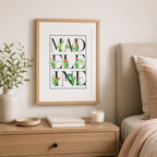 Watercolour succulent cactus name print, a personalised wall print