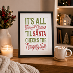 Personalised naughty list family Christmas print in red and green lettering