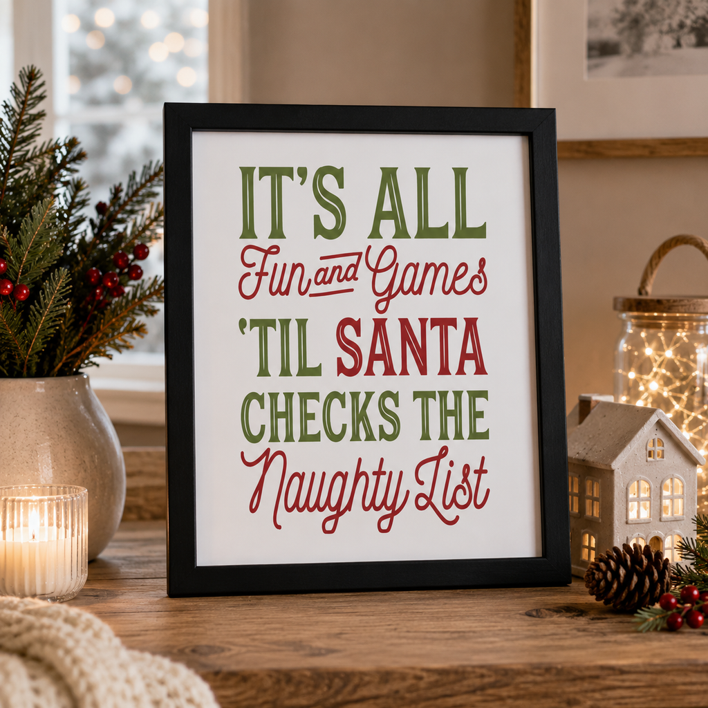 Personalised Christmas naughty list typography print for the family