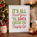 Personalised naughty list Christmas print with playful festive type
