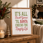 Personalised festive naughty list print, framed for the mantelpiece