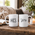 His and Hers couples mug set with 'His' and 'Hers' in black on white mugs