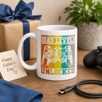 Retro 'Dad level unlocked' game controller mug in white