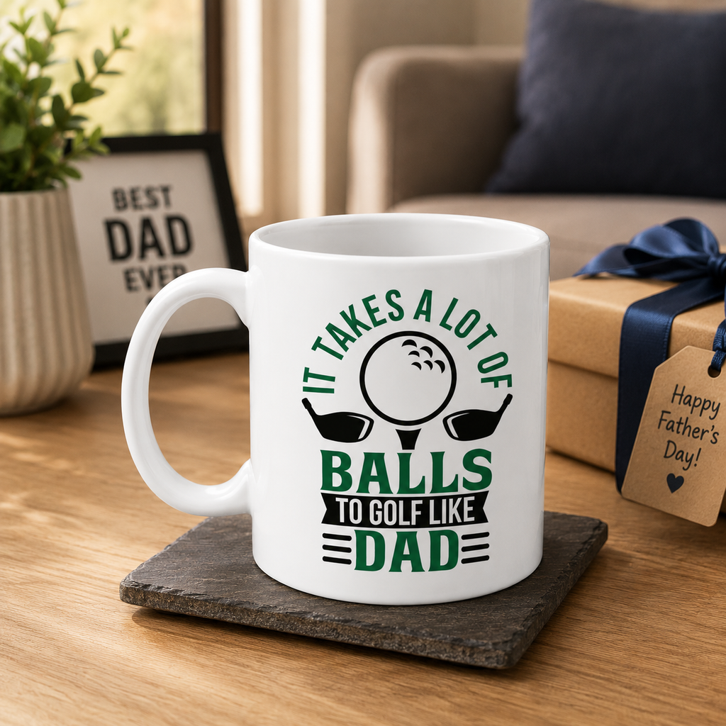 Funny golf mug with golf ball and club slogan design