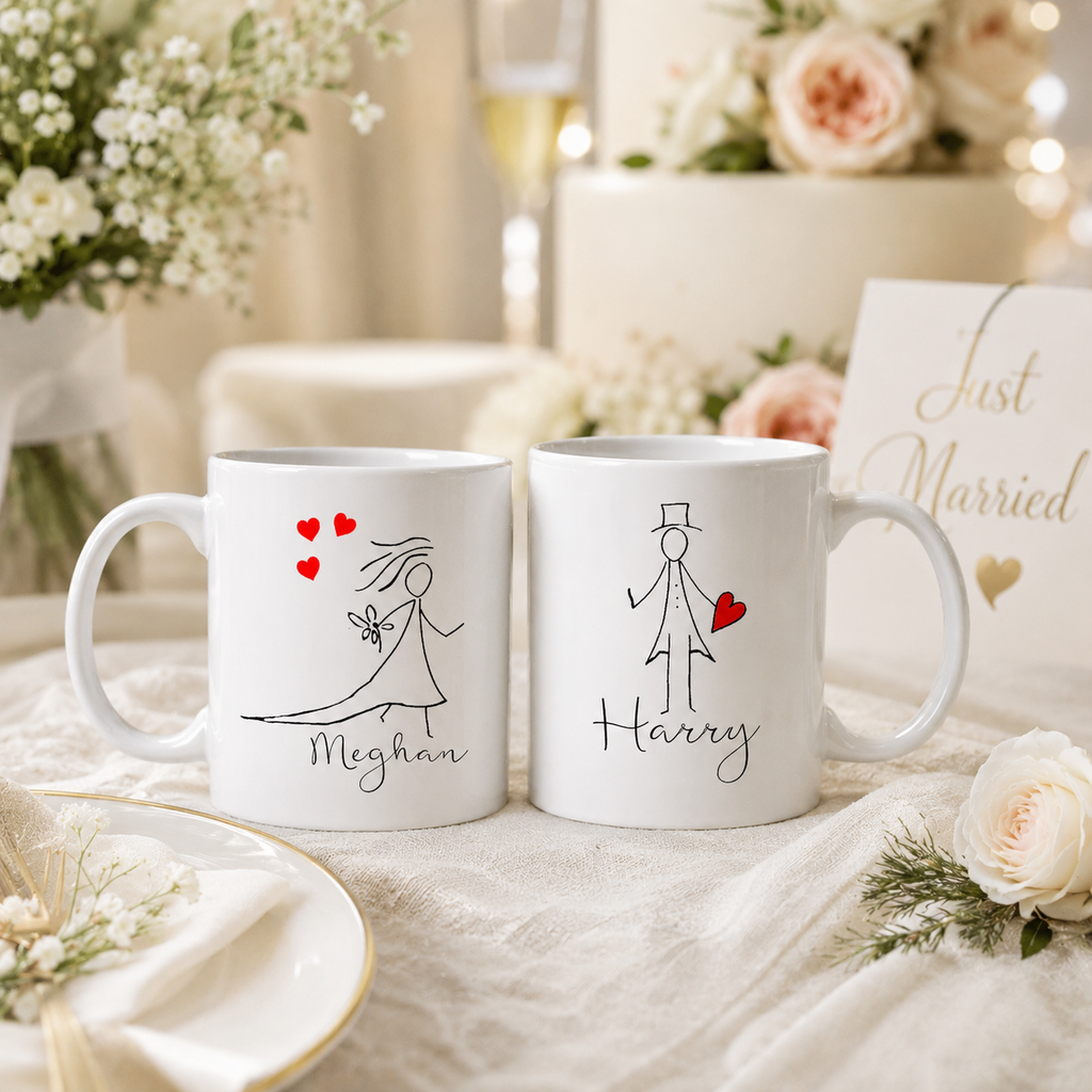 Mr & Mrs Pencil Design Wedding Mug Set