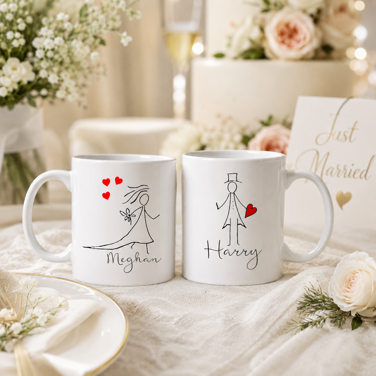 Mr & Mrs Pencil Design Wedding Mug Set