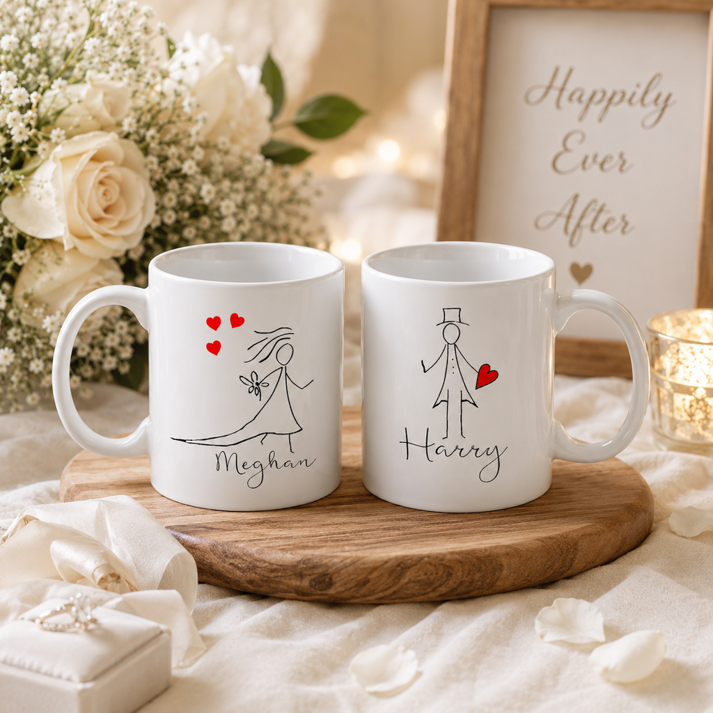 Mr & Mrs Pencil Design Wedding Mug Set