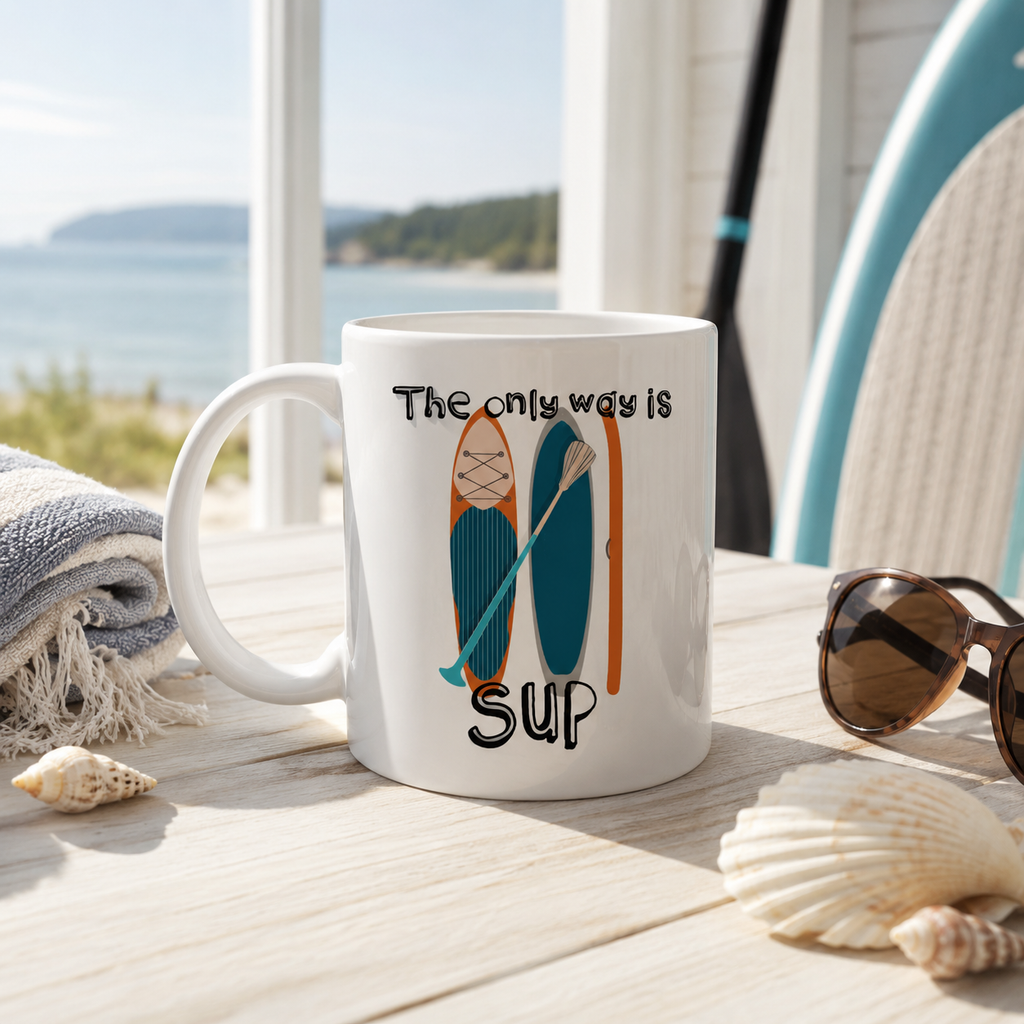 'The only way is SUP' paddleboard mug, a fun gift for paddlers