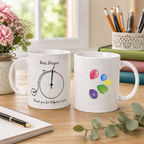 Personalised thank you teacher mug with colourful balloons and a name